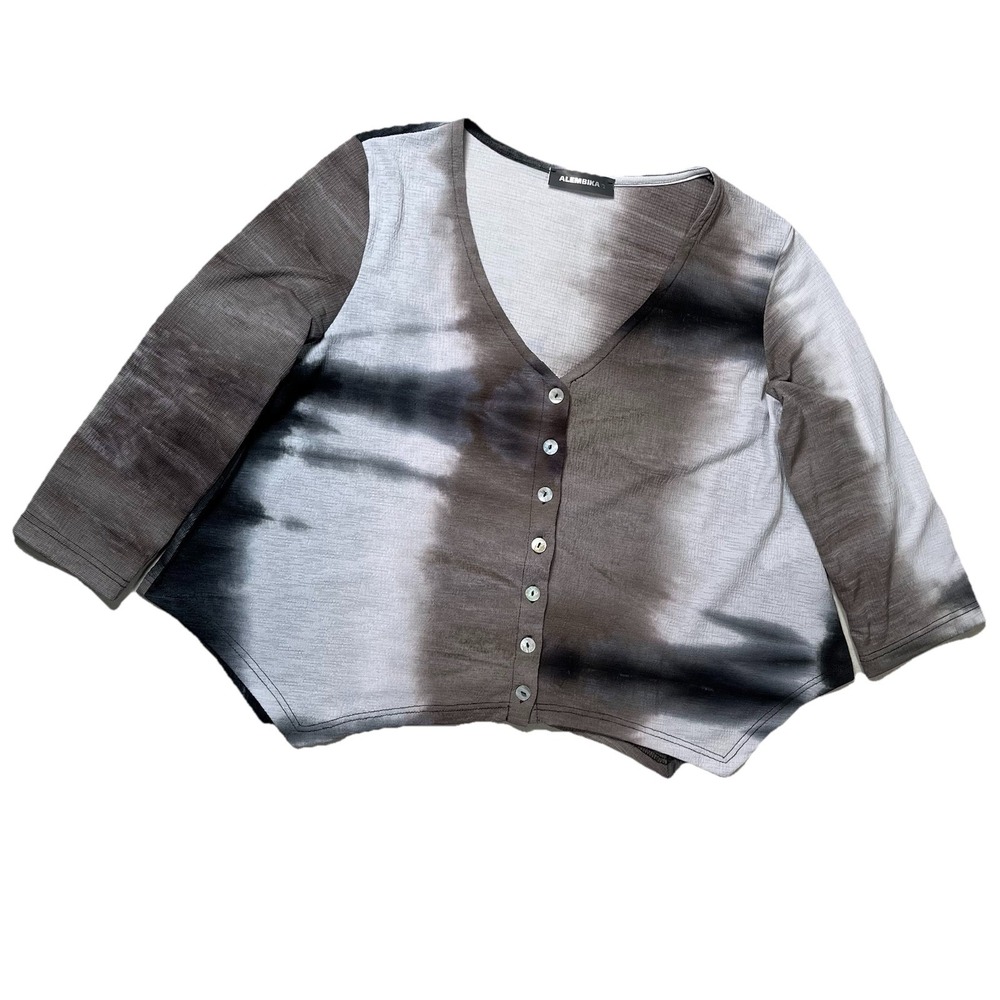 Alembika Women's Multicolor Cropped‎ Cardigan Sz 2 US 8/10 Uneven Hem Colorblock
